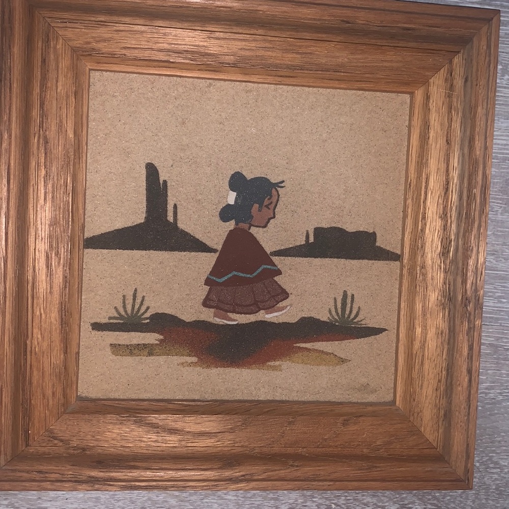 Vintage sand art NAVAJO GIRL By L Sandman